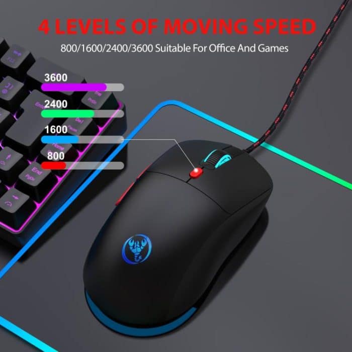 HXSJ X200 3600DPI Colorful Luminous Wired Mouse, Cable Length: 1.5m, X200 Black, X200 White – Bild 4