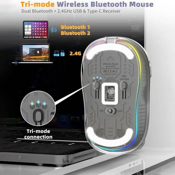 HXSJ M333 Three Modes Transparent Wireless Mouse – Bild 8