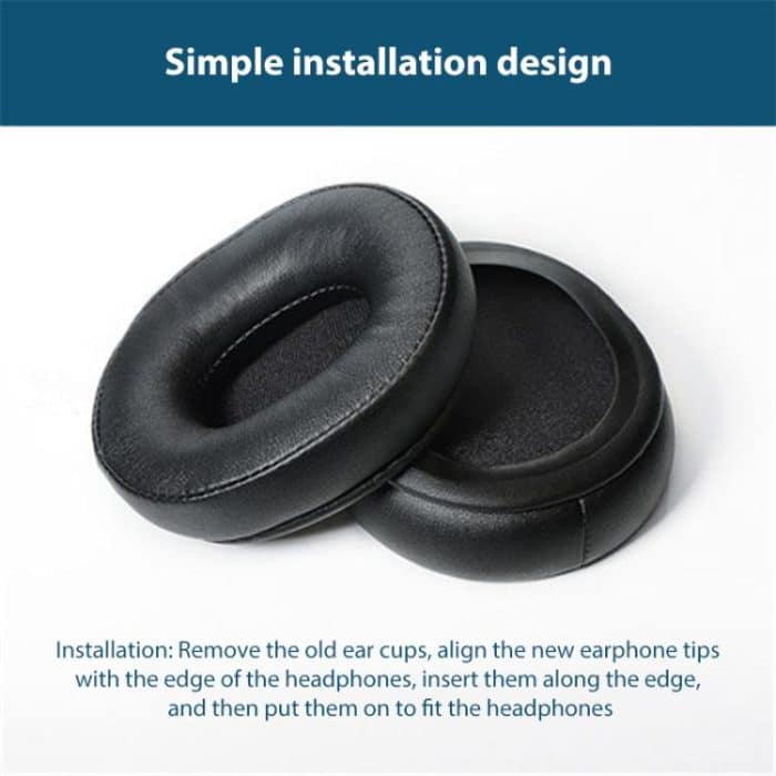 2pcs Sponge Earmuffs Replacement Earpads For Audio Technica ATH-M60X, Black Protein Leather, Black Lambskin – Bild 3