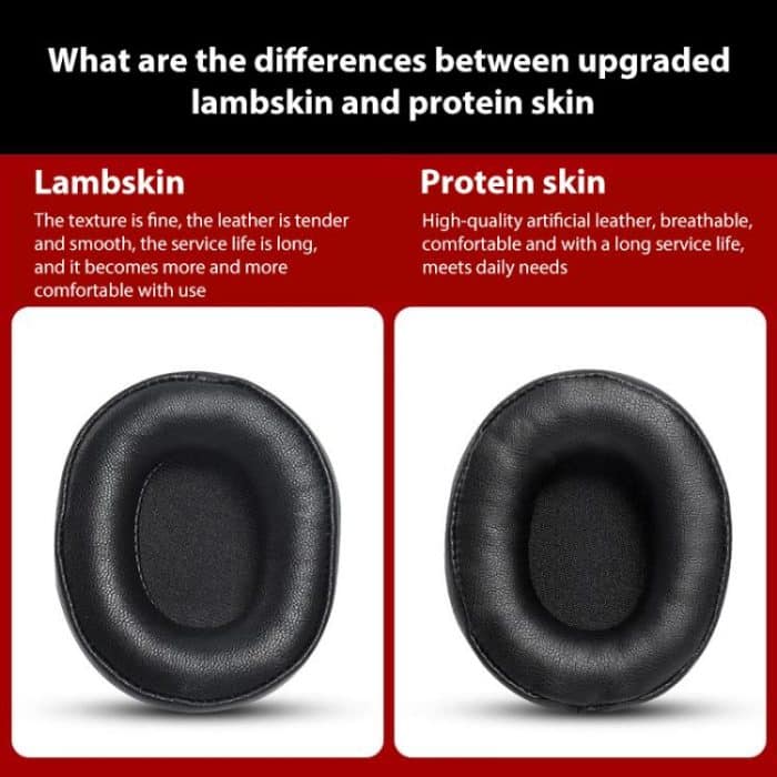 2pcs Sponge Earmuffs Replacement Earpads For Audio Technica ATH-M60X, Black Protein Leather, Black Lambskin – Bild 6