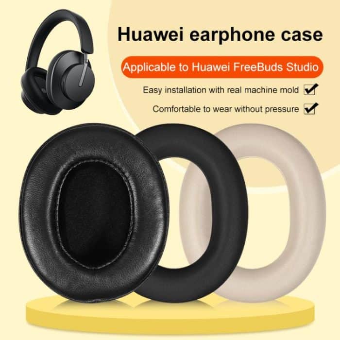 2pcs Snap-on Leather Earpads For Huawei FreeBuds Studio, Protein Black, Protein Gold, Lambskin Black – Bild 2