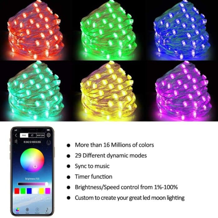 RGB USB LED Kupferdraht Lichterkette Urlaub Dekoration Lichterkette Bluetooth Mobile APP Steuerung, 2m 20 LED, 5m 50 LED, 10m 100 LED, 12m 120 LED, 15m 150 LED, 20m 200 LED – Bild 4