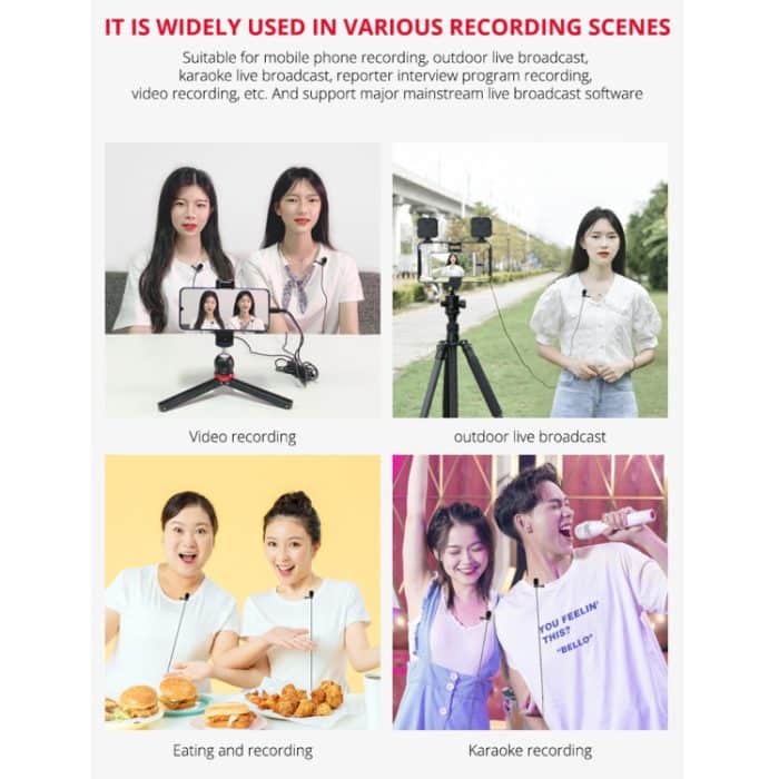YELANGU MY3 Typ-C-Schnittstelle Live-Übertragung Interview Mobiltelefon Doppelclip Lavalier Mikrofon, Länge: 2,5 m – Bild 12