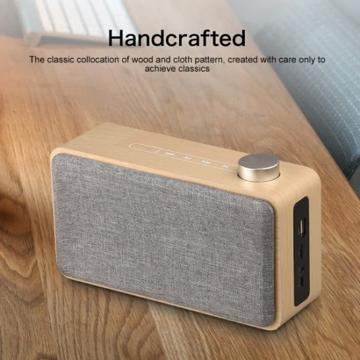 W5A Subwoofer-Stoff-Holz-Touch-Bluetooth-Lautsprecher, unterstützt TF-Karte, U-Disk und 3,5-mm-AUX, Walnut, Yellow Wood – Bild 9