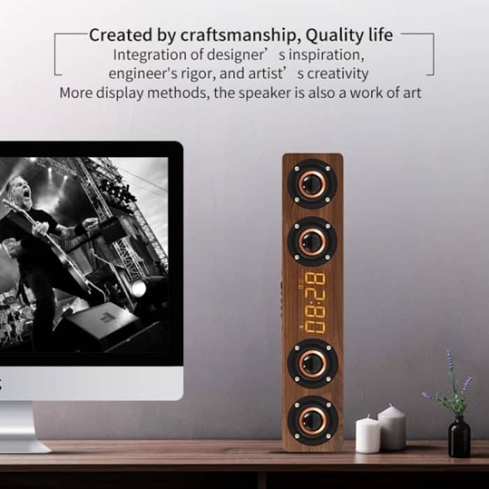 W8C Holzuhr-Subwoofer-Bluetooth-Lautsprecher, unterstützt TF-Karte, U-Disk und 3,5-mm-AUX, Brown Wood, Yellow Wood – Bild 11