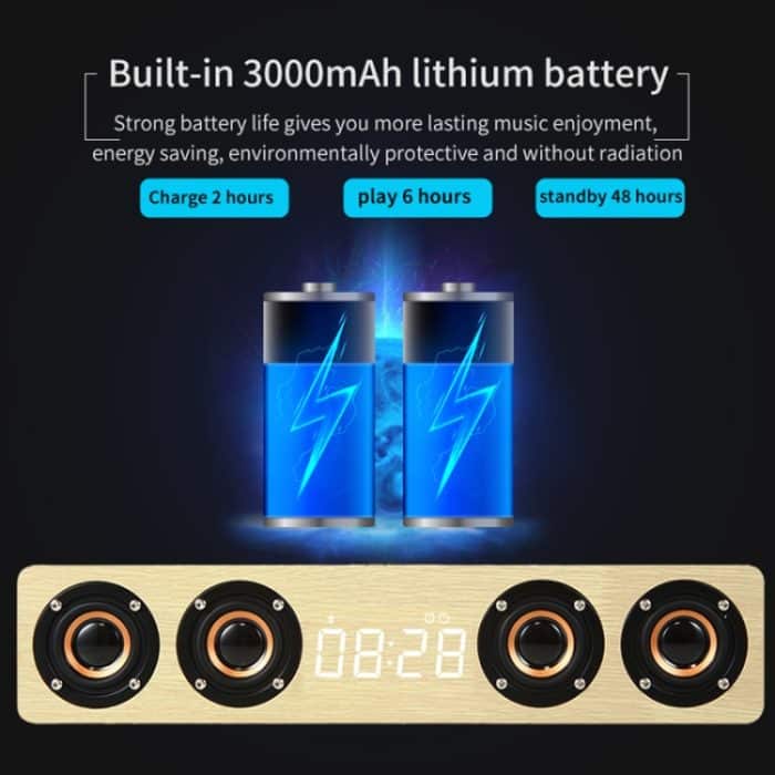 W8C Holzuhr-Subwoofer-Bluetooth-Lautsprecher, unterstützt TF-Karte, U-Disk und 3,5-mm-AUX, Brown Wood, Yellow Wood – Bild 13