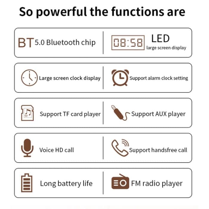 W8C Holzuhr-Subwoofer-Bluetooth-Lautsprecher, unterstützt TF-Karte, U-Disk und 3,5-mm-AUX, Brown Wood, Yellow Wood – Bild 3