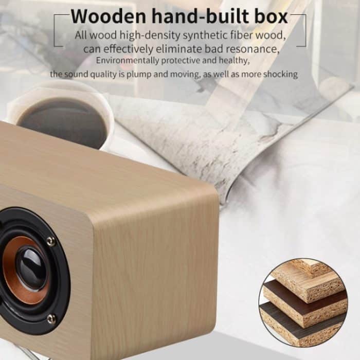 W8C Holzuhr-Subwoofer-Bluetooth-Lautsprecher, unterstützt TF-Karte, U-Disk und 3,5-mm-AUX, Brown Wood, Yellow Wood – Bild 9