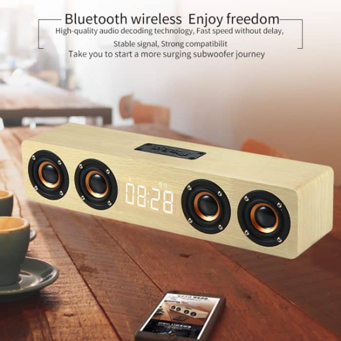W8C Holzuhr-Subwoofer-Bluetooth-Lautsprecher, unterstützt TF-Karte, U-Disk und 3,5-mm-AUX, Brown Wood, Yellow Wood – Bild 10