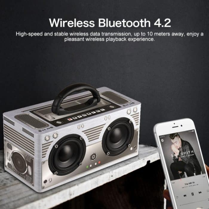 Tragbarer Retro-Bluetooth-Lautsprecher W9 aus Holz, unterstützt TF-Karte und 3,5-mm-AUX – Bild 9