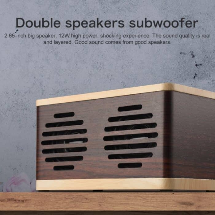 D70 QI Standard-Subwoofer, Bluetooth 4.2-Lautsprecher aus Holz, unterstützt TF-Karte und 3,5 mm AUX, Yellow, Brown – Bild 12