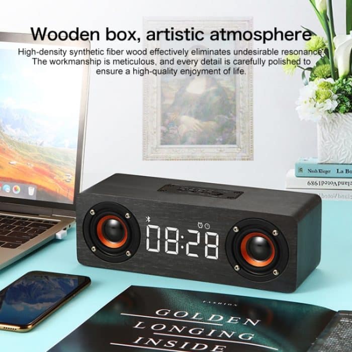 M5C Subwoofer-Holzuhr, Bluetooth 4.2-Lautsprecher, unterstützt TF-Karte und 3,5-mm-AUX- und FM-Radio – Bild 8