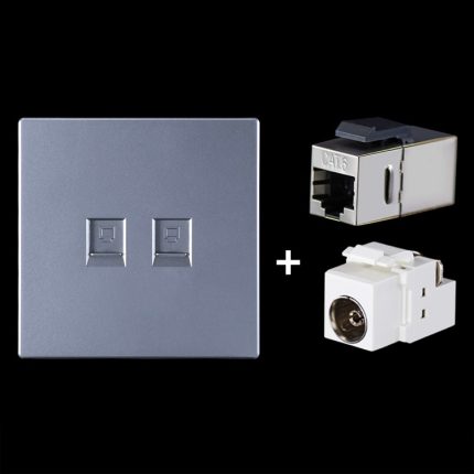 CAT.6 Shielded Pass-Through-Netzwerkmodul, Dual-Ports-Panel + Shielded Pass-Through + TV-Buchse, Dual Ports Panel+Shielded Pass-through+TV Socket