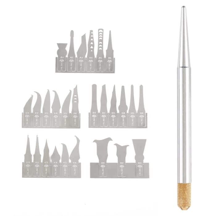 ETP3602.jpg 28 in 1 Telefon CPU BGA Chip Entfernung Reparatur Silikon Mangan Legierung Klingen Kratzmesser Set – Bild 1