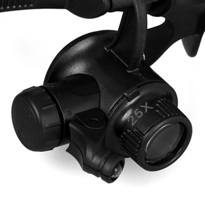 10X 15X 20X 25X Doppelbrillengläser Jeweller Watch Repair Head Lupe mit 2 LED-Leuchten (schwarz) – Bild 5