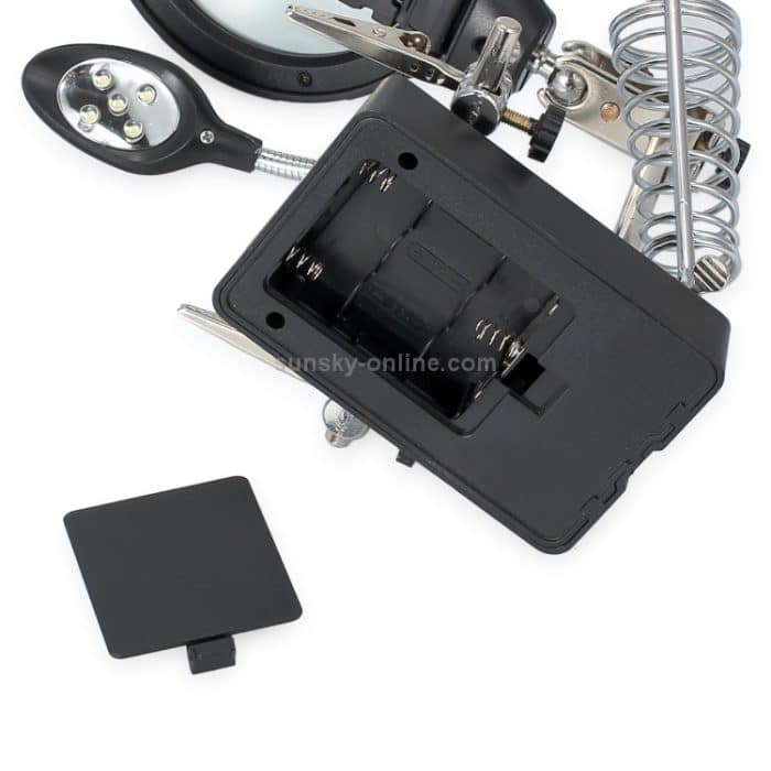 5 LED Hilfsclip-Lupe AC/DC austauschbar mit Lötständer und zwei Lupen, US-Stecker, 2.5X, US Plug – Bild 5