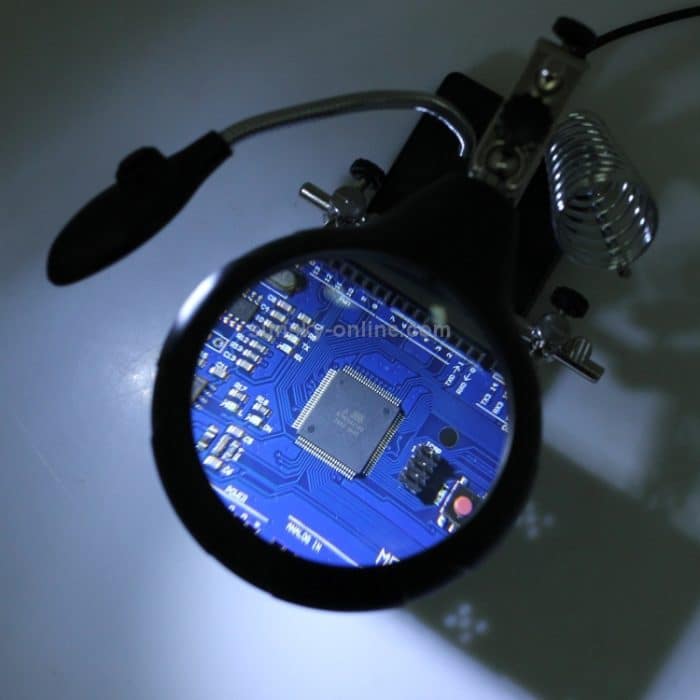 5 LED Hilfsclip-Lupe AC/DC austauschbar mit Lötständer und zwei Lupen, US-Stecker, 2.5X, US Plug – Bild 6