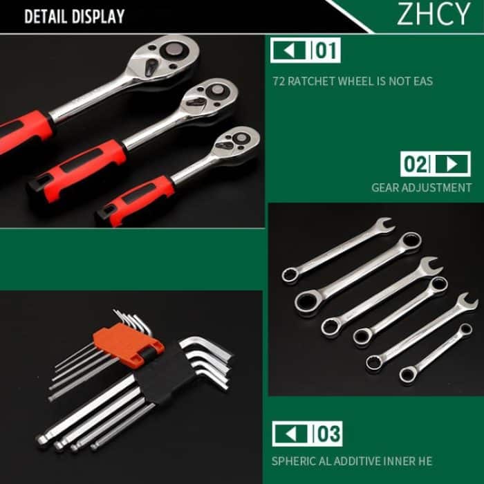 94 In 1 Multifunktions-Kfz-Reparaturkombinations-Werkzeugkasten-Ratschenschlüsselsatz – Bild 7