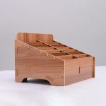 Mehrzelliger Handy-Filmständer aus Holz für Desktop-Zubehör, 14 Fächer, Größe: 21 x 17 x 16 cm, 14 Grids, Brown