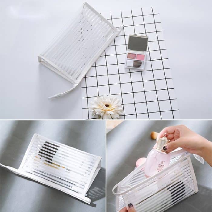 Tragbare Reise-Kosmetik-Organizer-Tasche im Streifenstil, Größe: 23 * 14 * 9 cm, zufällige Farblieferung – Bild 1