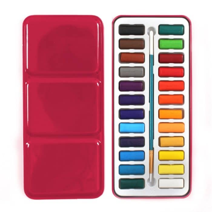 24 Farben Tragbare Eisenbox Feste Aquarellfarben Set für Künstlerschüler im Freien Aquarell Skizze Malerei Briefpapier – Bild 1