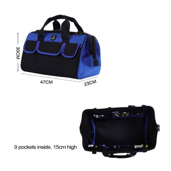 Multifunktions-Oxford-Stoff-Elektriker-Gürteltasche, Wartungswerkzeuge, Handtasche, Umhängetasche, praktische Hardware-Werkzeugtasche, Größe: 19 Zoll, Size : 19 inch(Yellow), Size : 19 inch(Blue) – Bild 4