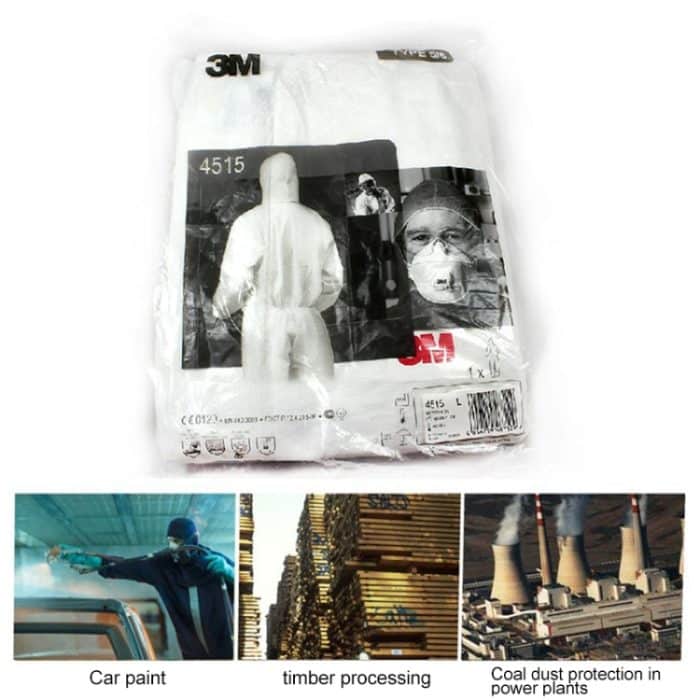 3M 4515 Einteiliger weißer antistatischer, antistemischer, staubdichter Sandstrahlanzug mit Kappe, Größe: L. – Bild 8