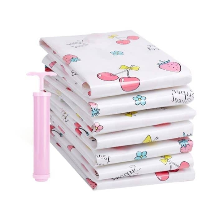 4PCS Platzsparender Bonbonfarbmuster Vakuum-Aufbewahrungsbeutel, explosionsgeschützter Thinken Quilts Kleidung Vakuum-Aufbewahrungsbeutel mit Freihandpumpe, Größe: 70 * 90 cm – Bild 2