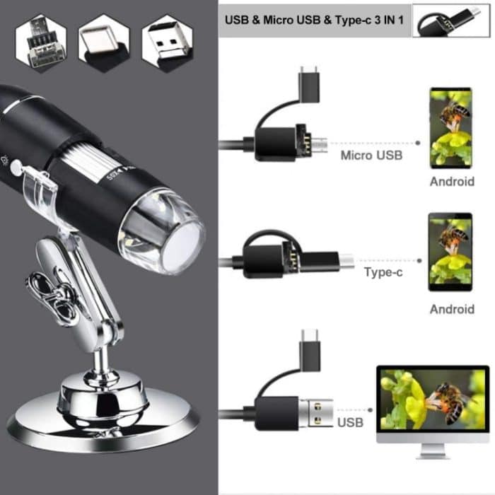 1600-fache Vergrößerung, HD-Bildsensor, 3-in-1-USB-Digitalmikroskop mit 8 LEDs und professionellem Ständer – Bild 5