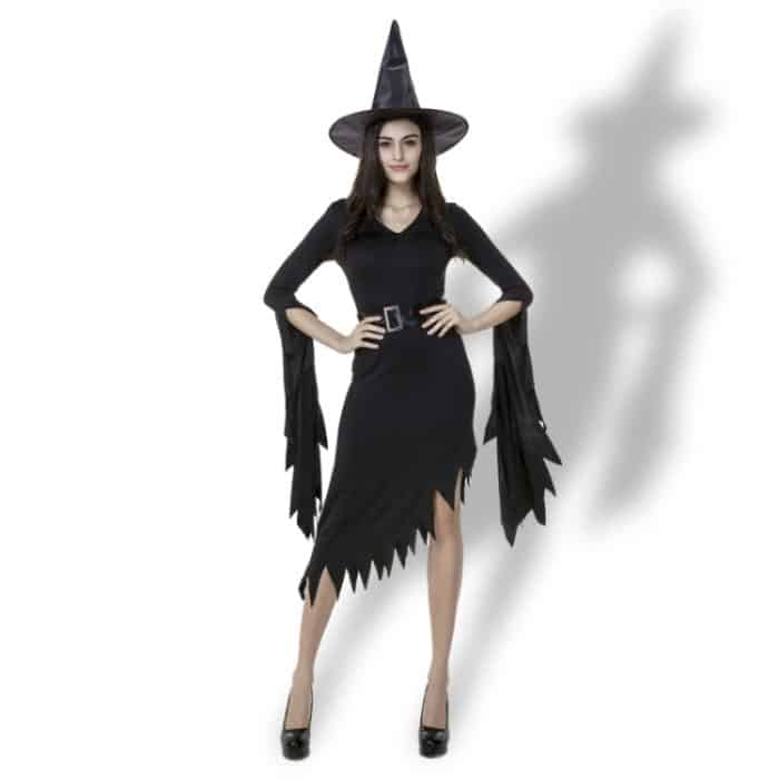 Schwarzer unregelmäßiger langer Rock Ausgang Halloween Kostüm Cosplay Show Hexenkleid, XL, Brust: 98 cm, Taille: 80 cm, Rocklänge: 110 cm – Bild 2
