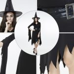 Schwarzer unregelmäßiger langer Rock Ausgang Halloween Kostüm Cosplay Show Hexenkleid, XL, Brust: 98 cm, Taille: 80 cm, Rocklänge: 110 cm – Bild 6