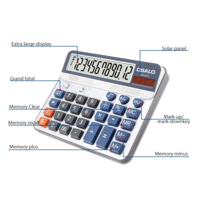 OSALO OS-6815 12-stelliger Desktop-Rechner Solar Energy Dual Power Calculator – Bild 5