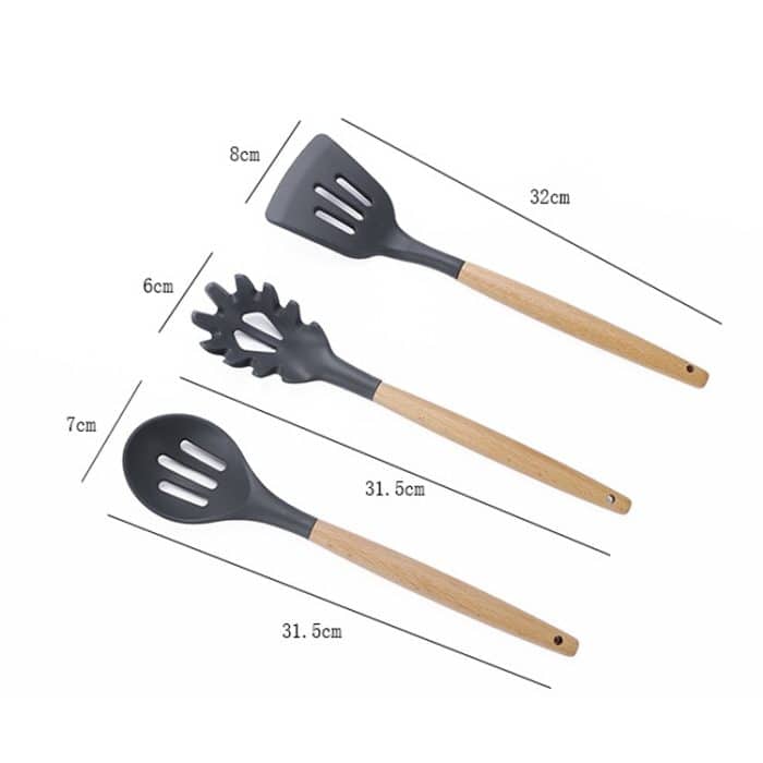 kn020 11 in 1 Holzgriff Silikon Nonstick Spatel Löffel Küche Werkzeug-Set – Bild 5