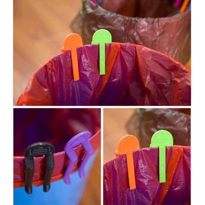 10 Stück Universal-Müllbeutel mit festem Clip, Abfallkorb, Mülltonne, Mülltonne, Müllklammer, rutschfeste Müllbeutelklammer, zufällige Farblieferung – Bild 4