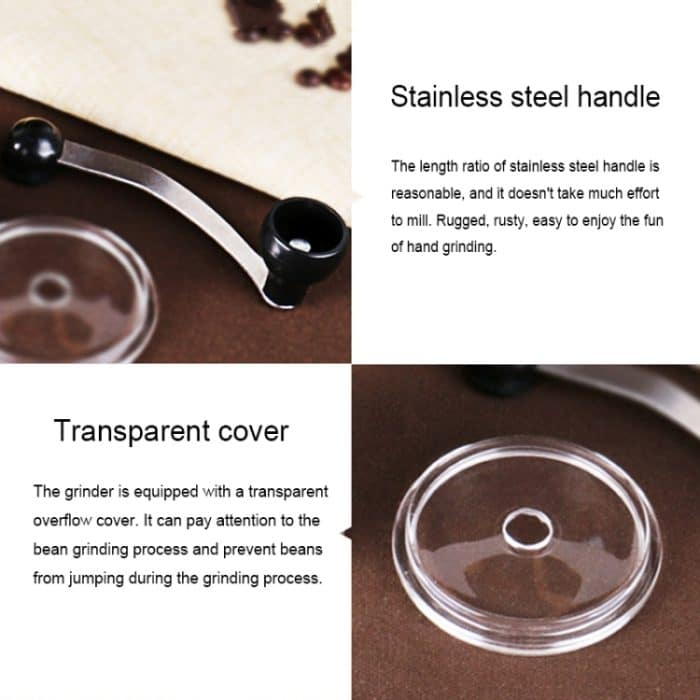 Tragbare konische Gratmühle Manuelle Gewürzkräuter-Handschleifmaschine Kaffeemühle, Kapazität: 20g – Bild 8