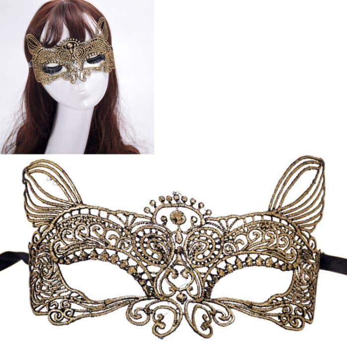 Halloween Maskerade Party Tanz Sexy Lady Bronzing Lace Cat King Maske, Bronzing Cat King – Bild 1