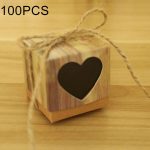 100 Stück Hochzeits-Holzmaserung mit herzförmigem Muster, ausgehöhlte Zuckerdose aus Kraftpapier, Größe: 5 x 5 x 5 cm, Black Heart-shaped, LOVE Heart-shaped