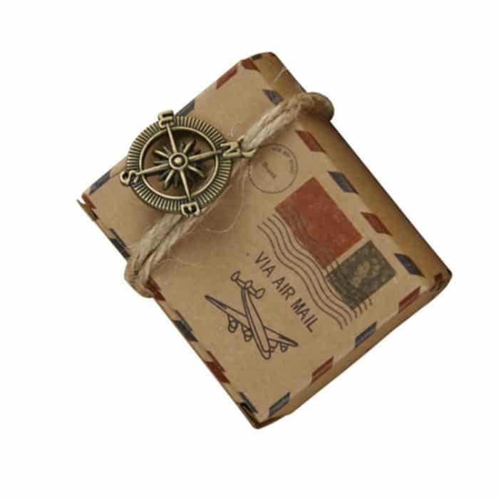 100 Stück europäische Hochzeits-Zuckerbox im Retro-Stil aus Kraftpapier mit Briefmuster, Größe: 6 x 3,5 x 4,5 cm, Earth shaped, Compass shapped – Bild 2