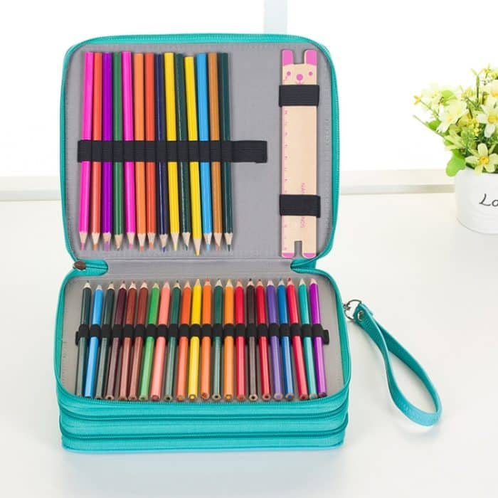 Buntstiftetui mit 96 Fächern, PU-Leder, zum Zeichnen, Skizzen, Aquarellstiften, Organizer mit Handschlaufe, 96 Slots Black, 96 Slots Gray, 96 Slots Magenta, 96 Slots Mint Green, 96 Slots Brown – Bild 3