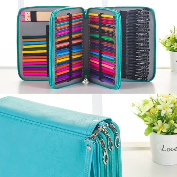 Buntstiftetui mit 96 Fächern, PU-Leder, zum Zeichnen, Skizzen, Aquarellstiften, Organizer mit Handschlaufe, 96 Slots Black, 96 Slots Gray, 96 Slots Magenta, 96 Slots Mint Green, 96 Slots Brown – Bild 4