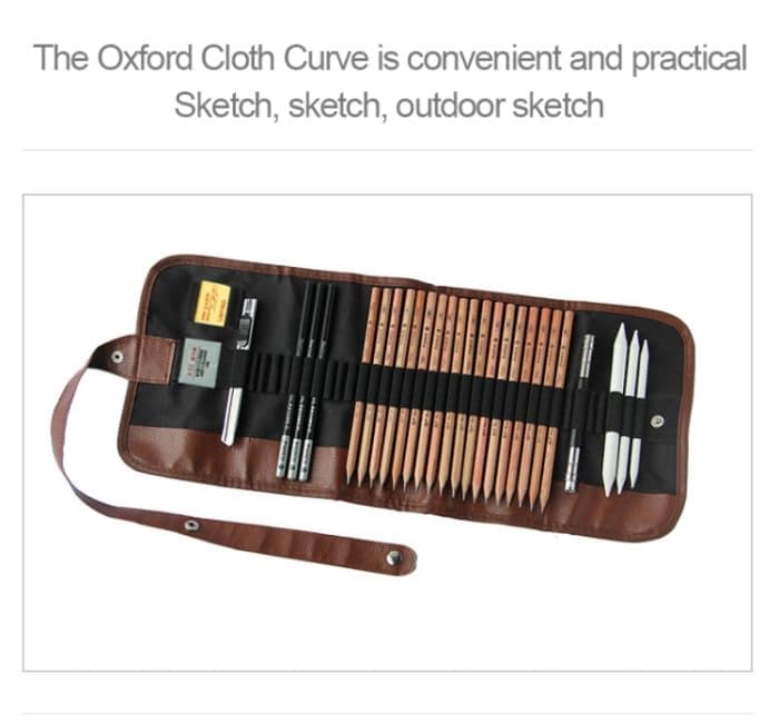 Skizzierwerkzeuge für Anfänger (18 Stück Skizzierstifte + Kohlestift + Radiergummis + Stiftvorhang + Künstlermesser) Skizzierset, Sketching Set – Bild 5