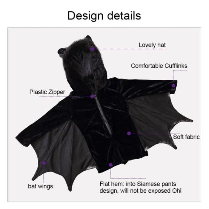 Halloween-Kostüm Kinder und Frauen Fledermaus Vampir Kleidung Bühnenperformance Cosplay Kleidung, Größe: S, Büste: 82 cm, Kleidung lang: 62 cm, empfohlene Größe: 120-135 cm – Bild 6