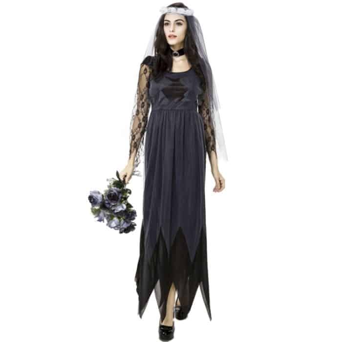 Halloween Kostüm Frauen Spitze Chiffon Schwarzes Kleid Ghost Bride Kleidung Cosplay Spiel Uniformen, Größe: M, Brustumfang: 76 cm, Taille: 70 cm, Kleidung lang: 141 cm – Bild 1