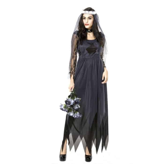 Halloween Kostüm Frauen Spitze Chiffon Schwarzes Kleid Ghost Bride Kleidung Cosplay Spiel Uniformen, Größe: M, Brustumfang: 76 cm, Taille: 70 cm, Kleidung lang: 141 cm – Bild 2