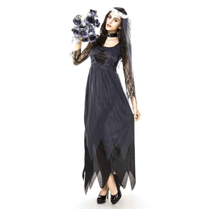 Halloween-Kostüm Damen Spitze Chiffon Schwarzes Kleid Ghost Bride Kleidung Cosplay Spieluniformen, Größe: L, Brustumfang: 80 cm, Taille: 72 cm, Kleidung lang: 143 cm – Bild 5