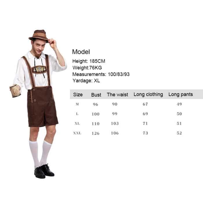 Halloween-Kostüm Männer Bierkostüm Oktoberfest-Anzüge Bühnenperformance im englischen Stil Cosplay-Kleidung, Größe: M, Brustumfang: 96 cm, Taille: 90 cm, Kleiderlänge: 67 cm, lange Hose: 49 cm – Bild 6