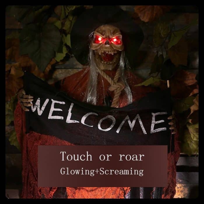 Halloween Hängen Geist Harz Elektrische Schädel Bar Tür Willkommen Geist Stimme Skelett Requisiten Dekorationen, Electric Skull(Dark Blue), Electric Skull(Orange) – Bild 5