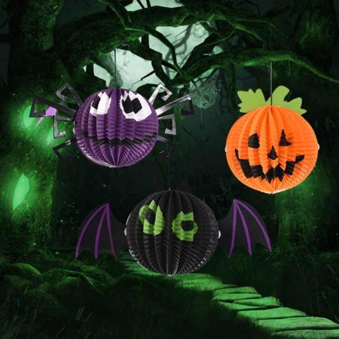 HC6364.jpg 3 PCS / Set Kreative lustige Halloween Kürbis Fledermäuse Spinne Anhänger Papier Dekoration und Requisiten Horror – Bild 1