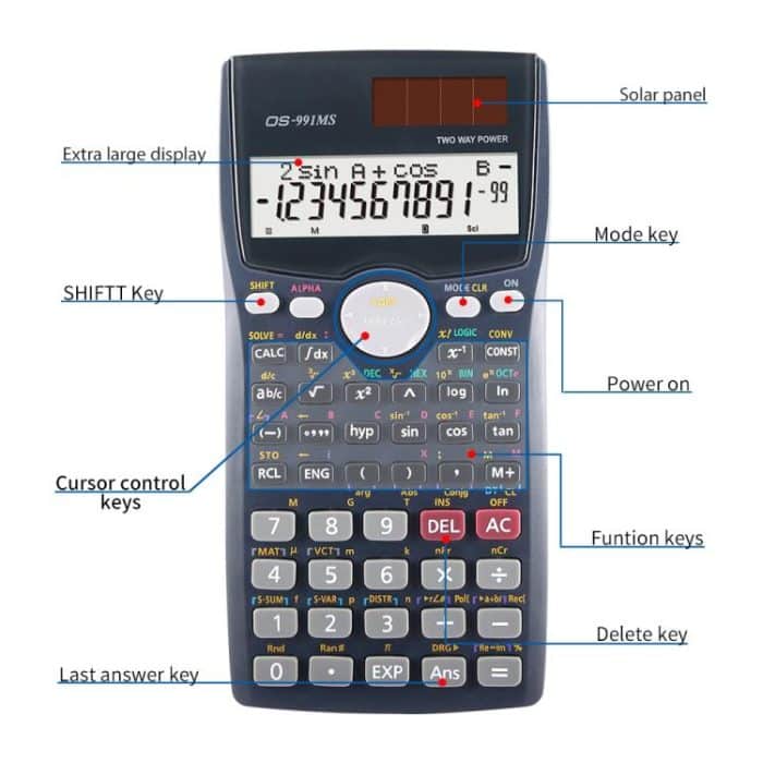 OS-991MS 10+2 Ziffern Doppelzeilige Anzeige Multifunktionaler Wissenschaftlicher Taschenrechner mit Studentenfunktion Solarenergie-Taschenrechner mit doppelter Stromversorgung – Bild 5