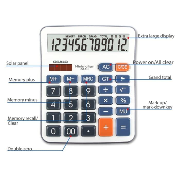 OSALO OS-5M 12-stelliger Desktop-Rechner Solarenergie-Dual-Power-Rechner – Bild 5
